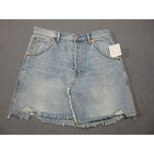 Free People Denim Skirt Womens 28 Blue NWT Distressed Frayed Hem A-Line Mini